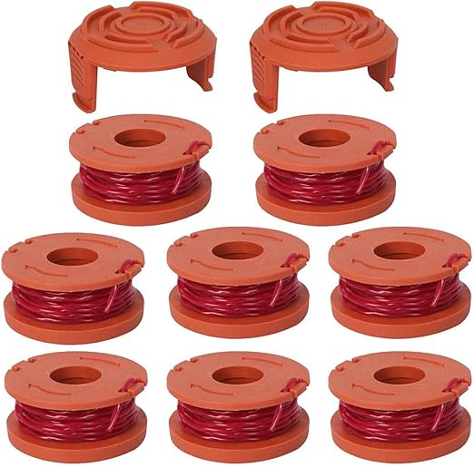 WA0010 Trimmer Replacement Spool Line, Compatible with Worx Trimmer spools Weed Eater String for Electric String Trimmers,Weed Wacker Spool Replacement Parts,(10ft 0.065",8 Pack Line,2 Cap)