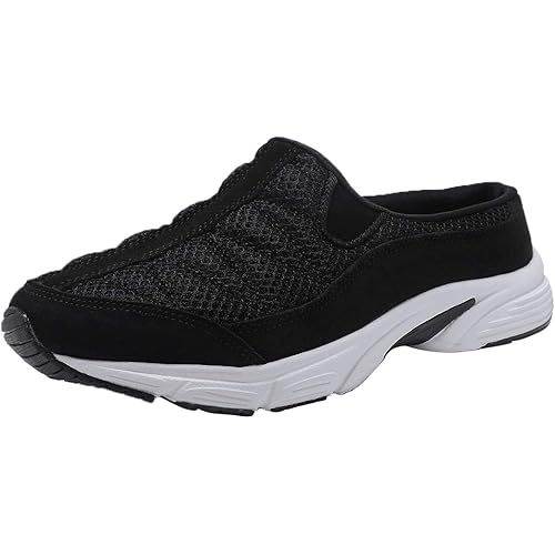 FANTURE Womens Mesh Breathable Casual Sneakers Clog Mule Ultra Lightweight Slip on Walking Shoes Genuine Suede Leather
