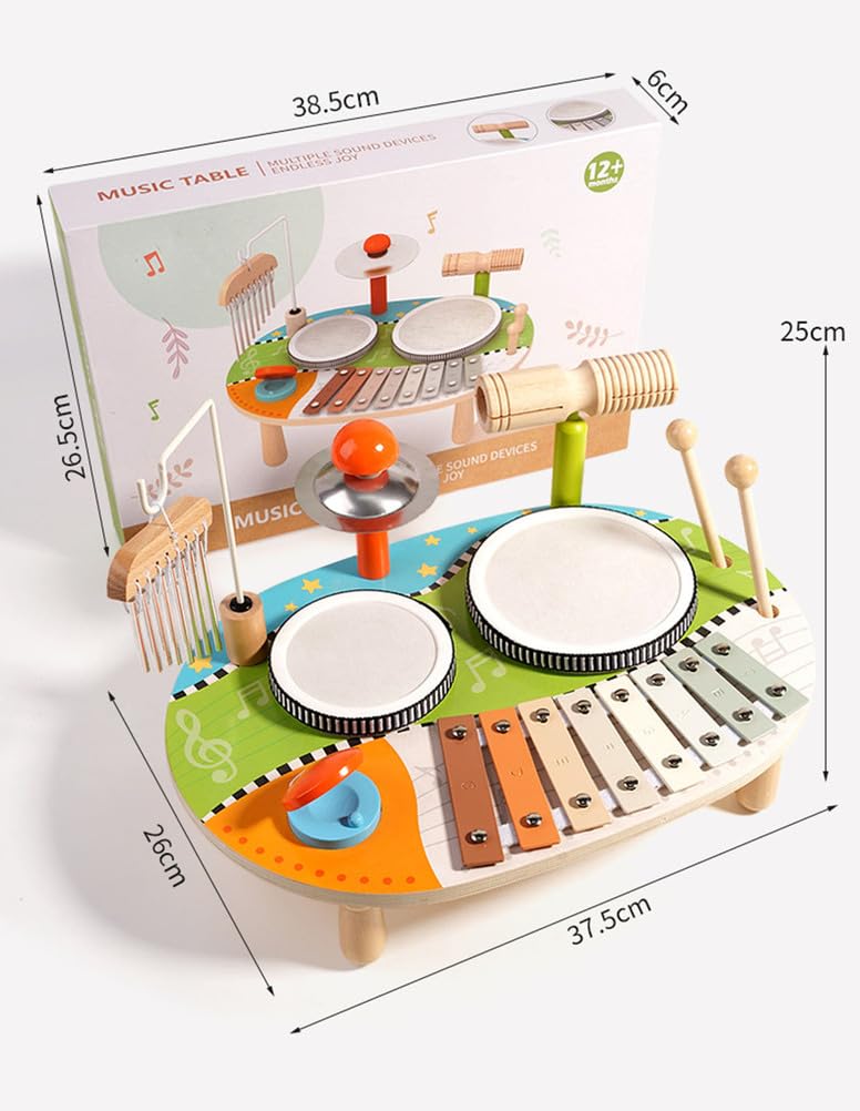 Set de batería Multifuncional de Madera para niños, Instrumento de percusión para Toddlers con xilófono y Campanas