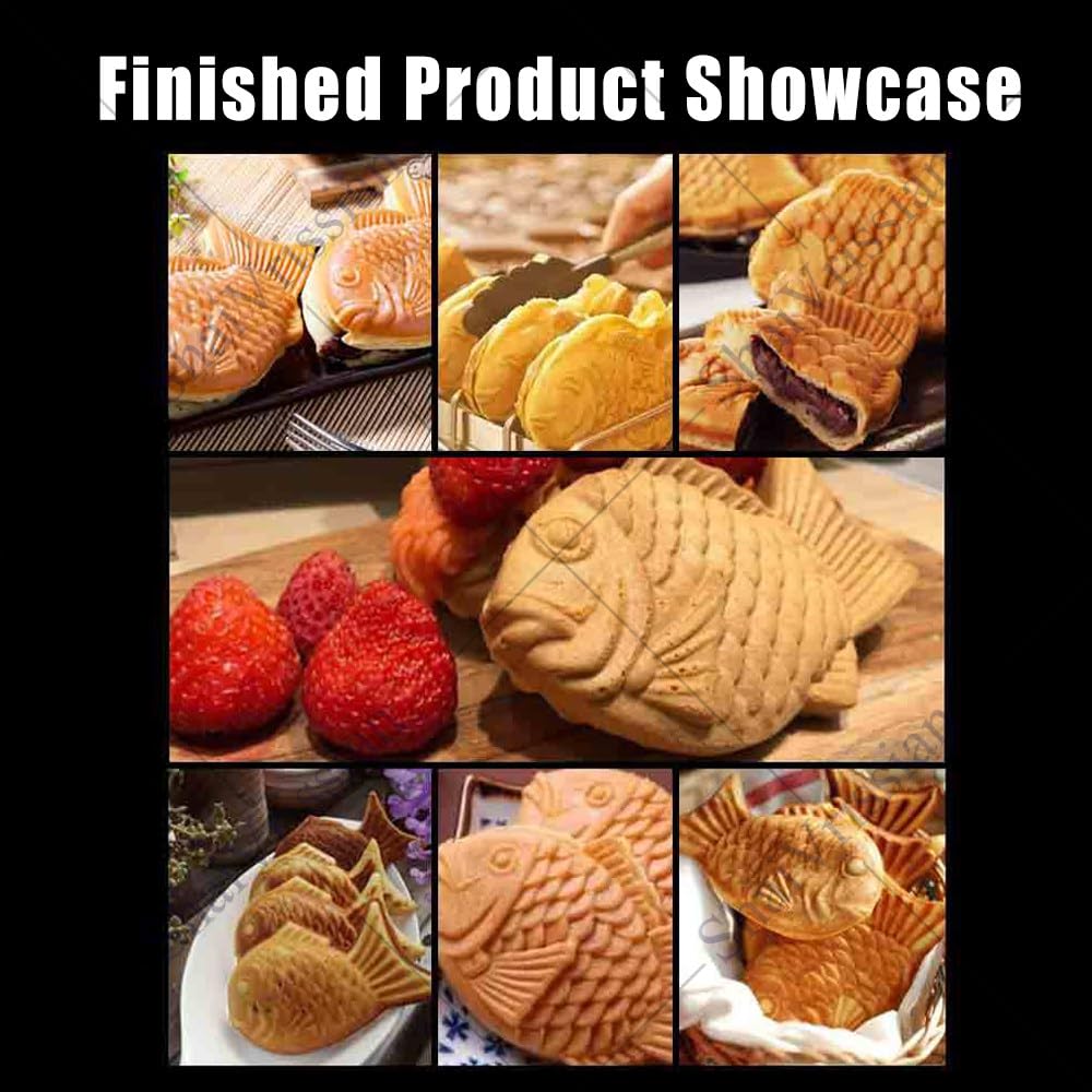 3000w Máquina Eléctrica Taiyaki para Helado,Panadero Comercial con 6 Mohos En Forma De Pescado,Temperatura Ajustable 50 a 300 °c,Ideal para Mermelada/Helado
