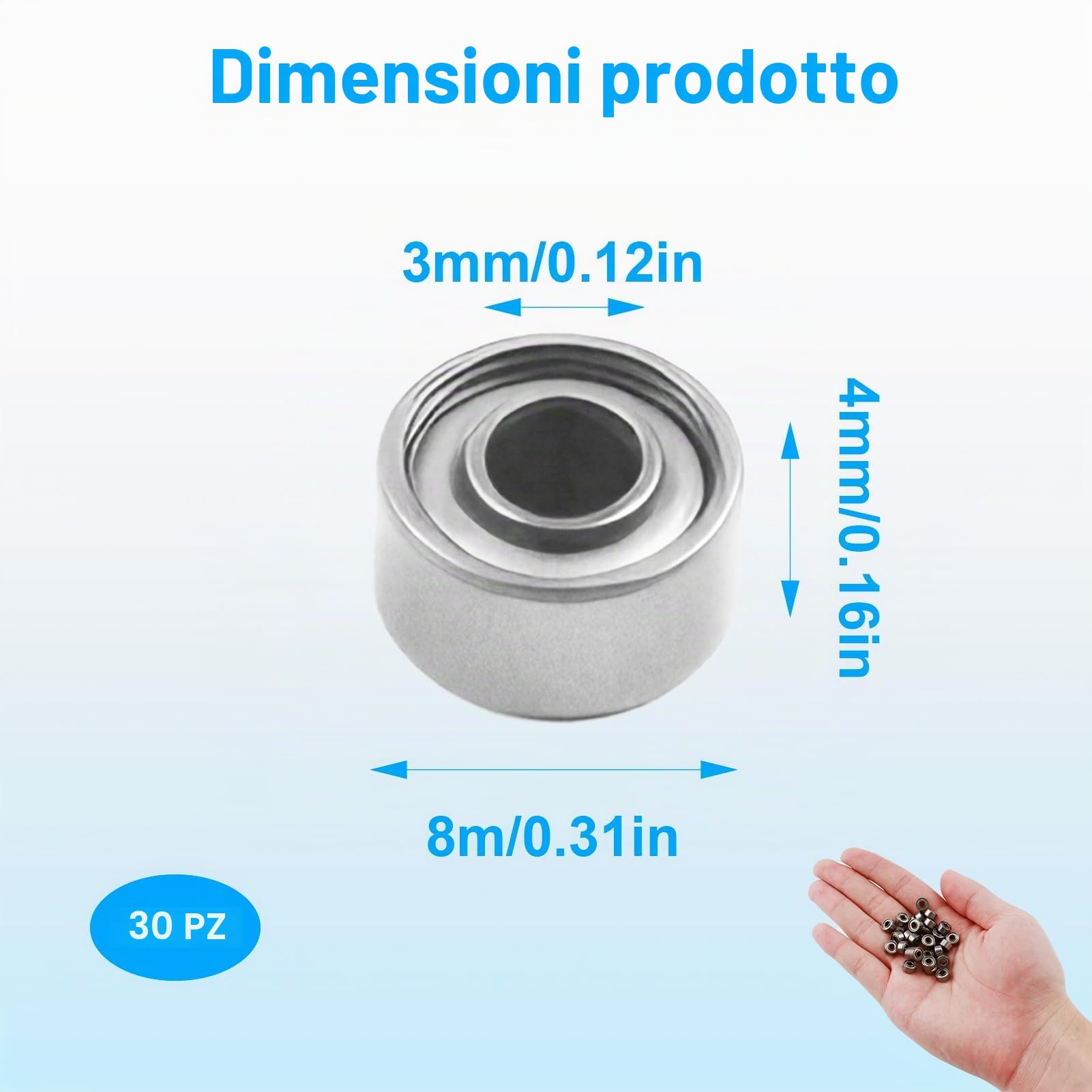 30 mini cuscinetto a sfera 693ZZ, cuscinetti a sfera scanalati di precisione (3x8x4 mm), in acciaio al carbonio, per skateboard, trolley, motori