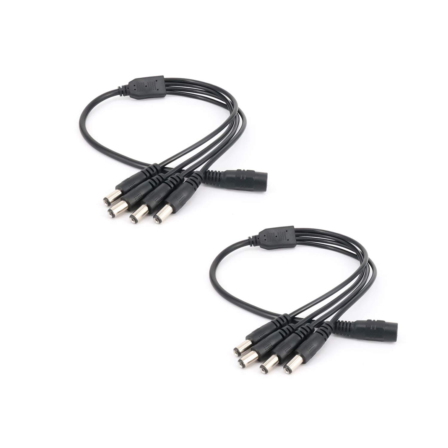 Xenocam 2Pack 1 to 4 Way Port DC Power Split Splitter Cable Pigtail for CCTV Cameras DVR NVR LED Light Strip DC5.5 * 2.1mm