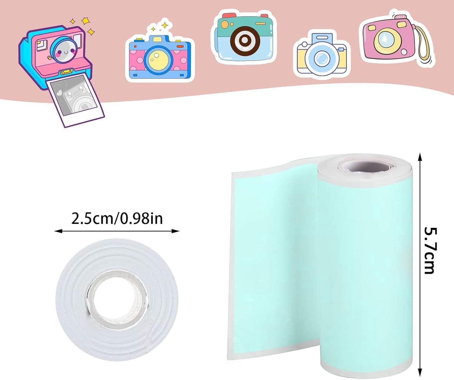 20 Rollos Papeles de Impresora Térmica, Mini Pegatina Imprimible Autoadhesiva, papel térmico para cámara infantil, Compatible Con Todas Las Mini Impresoras Térmicas (57 X 25 mm)