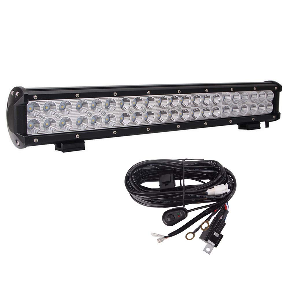 Lumitek 126W 20 Inch Led Light Bar Spot Flood Combo Off-road Light Bar Driving Fog Light with 12V 40A On Off Power Switch Relay Wiring Harness for Trucks ATV SUV UTV 4WD Jeep Boat …