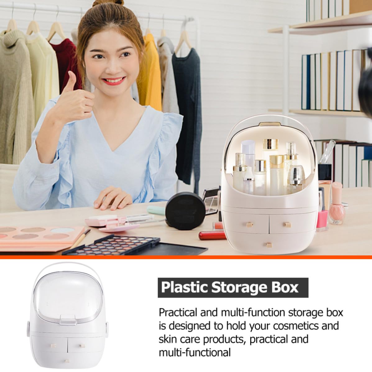 Beaupretty Caja de Almacenamiento para Cosméticos ABS Blanco Asa y Diseño