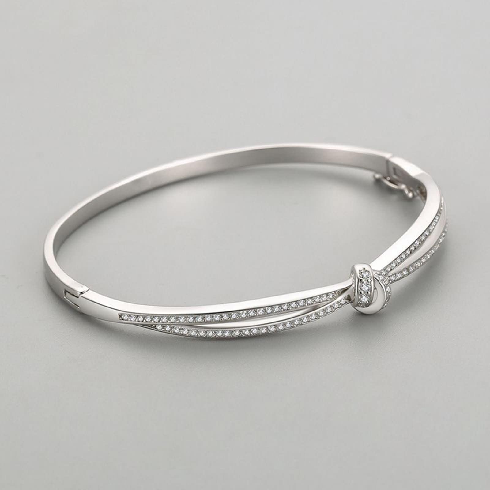 Pulseras de Mujer de Oro Blanco 9Kilates / 14Kilates / 18Kilates, Infinito y Nudo con Moissanita, Cadena 16 CM, Pulsera Mujer Plata