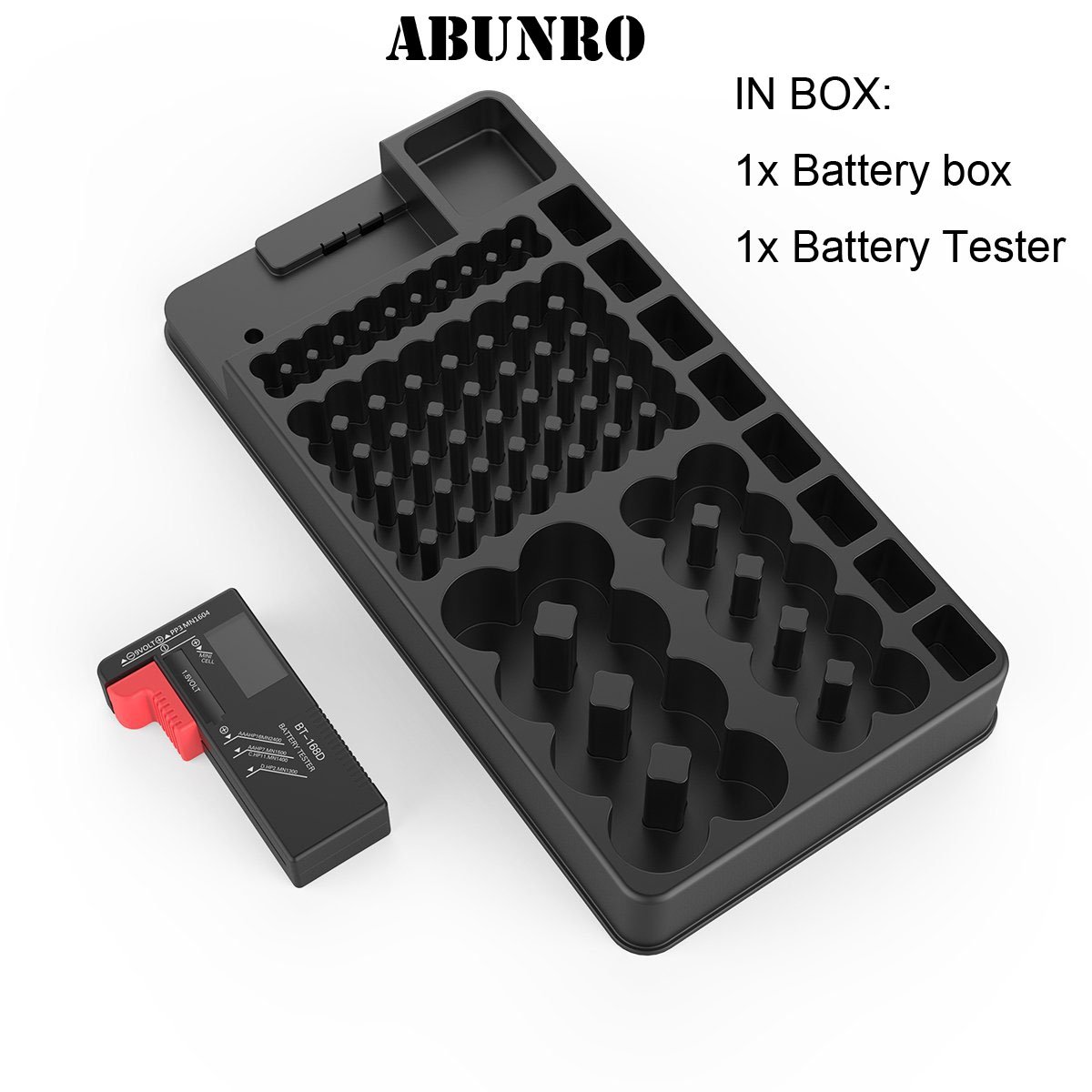 Battery Organiser Storage Case with Tester, Battery Storage Box Hold