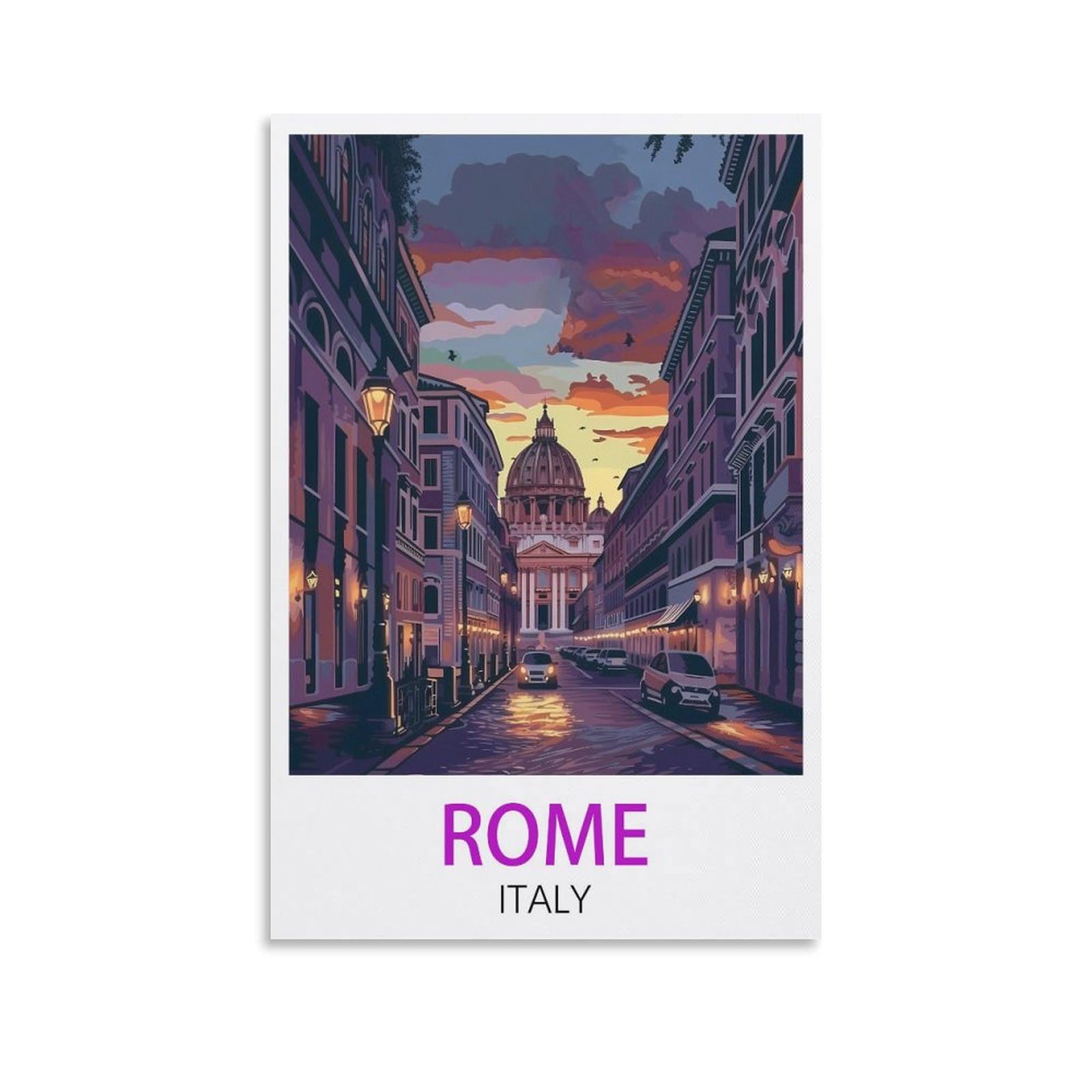 Losnabo Unframe-Style Rome Italy Vintage Travel Poster 08X12inch(20X30cm) Canvas Wall Poster And Art Picture Print Modern Home Bedroom Decor