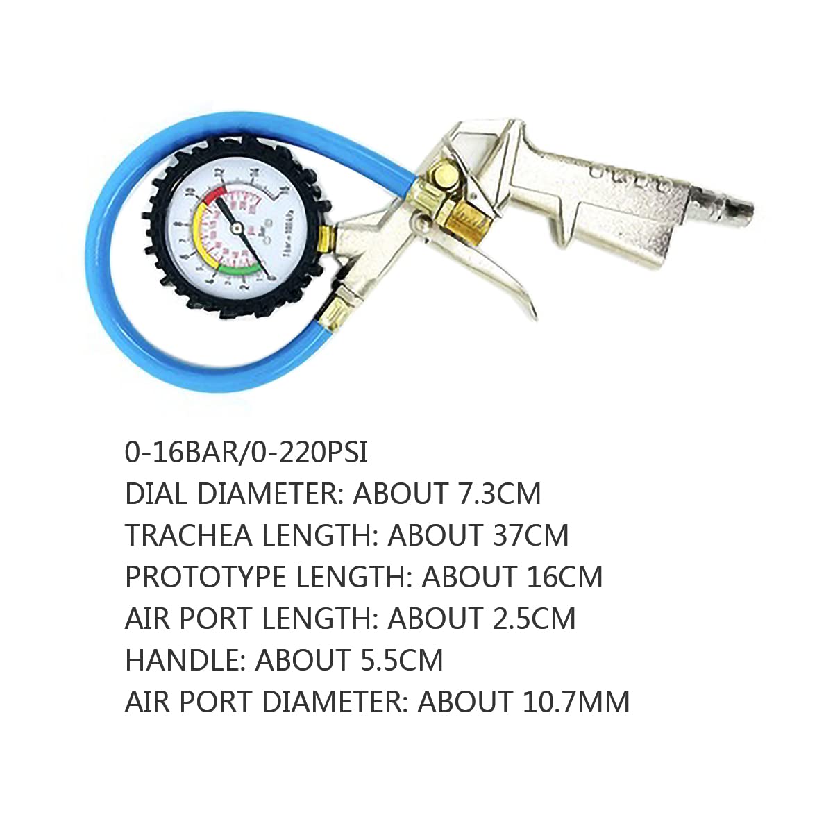 manometr do opon, Pistolet do pompowania opon 220PSI o dużej wytrzymałości