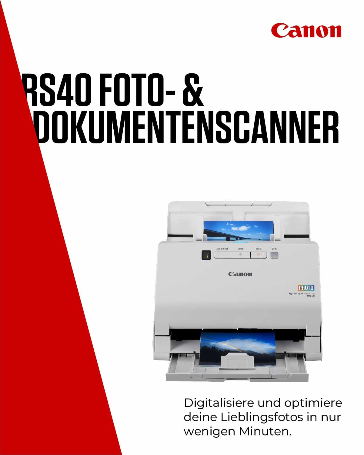 Canon Scanner imageFORMULA RS40 | Dokumentenscanner | Fotoscanner | Duplex Scanner mit Einzug & USB | 60 Blatt Einzug | Integrierte Canon CaptureOnTouch Software | Integrierte OCR I PDF I PNG I JPG