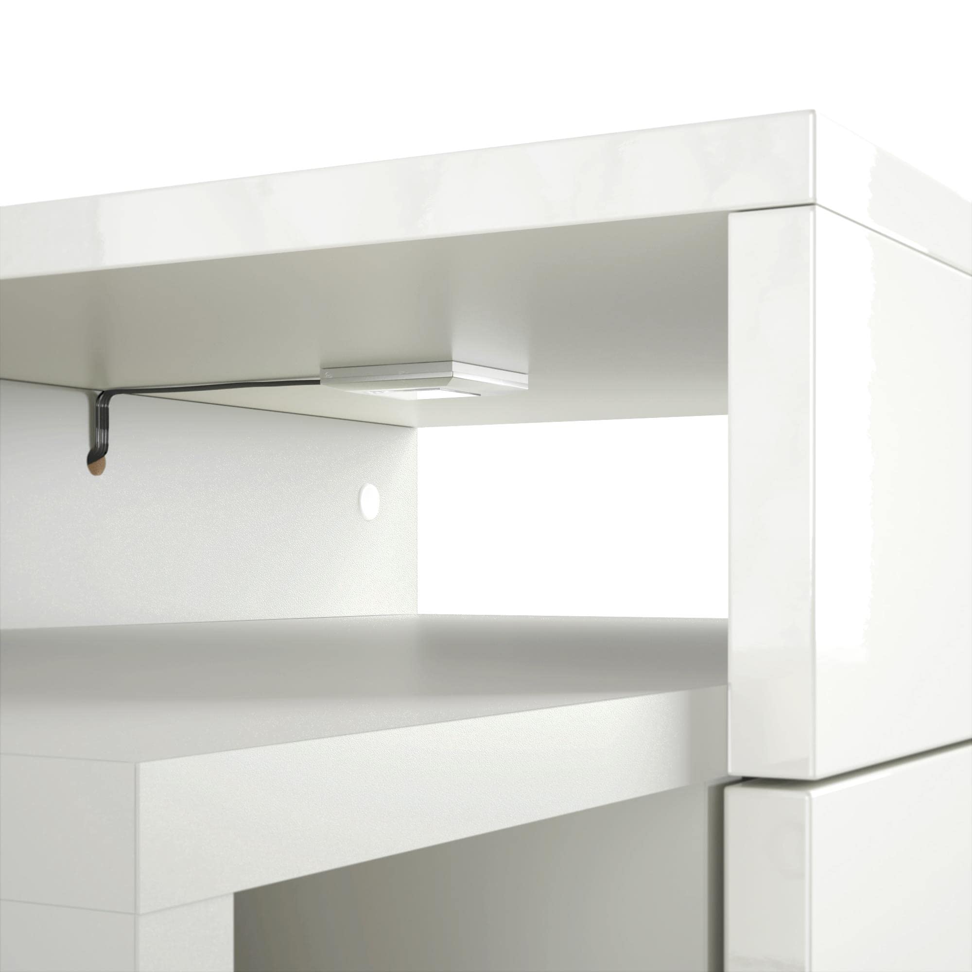 Vladon Nachttisch Queens, Made in Germany, Nachttischschrank mit 2 Schubladen und 1 seitlichem Fach zur Wandmontage, Weiß matt/Denim matt, inkl. LED Unterbaustrahler weiß (60 x 63 x 36 cm)