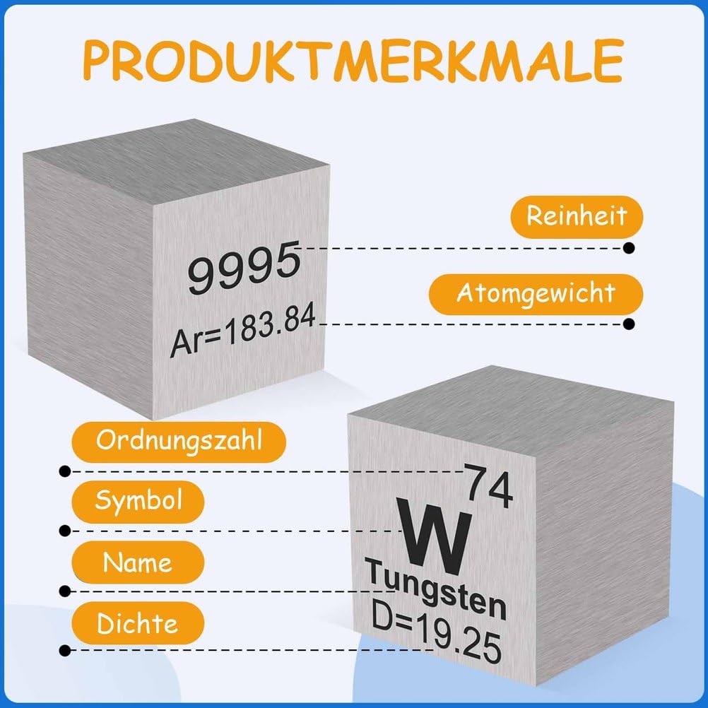 1cm Wolfram Würfel 10mm Metall Dichte Würfel reines Metall hohe Dichte Element Würfel für Element Sammlungen Labor Experiment Material Hobbys