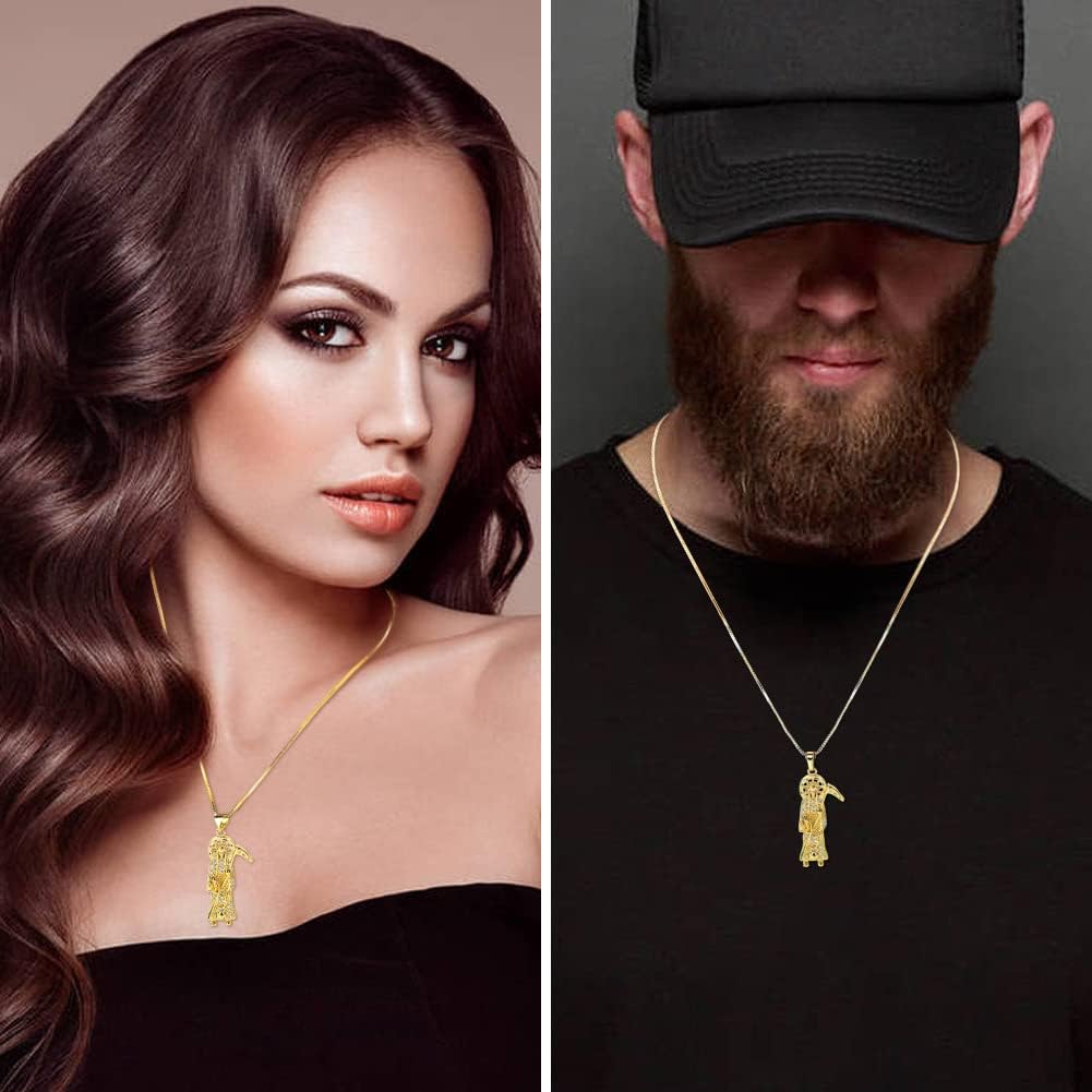 BeTime Santa Muerte Necklace: 18K Gold Plated Santa Muerte Pendant Jewelry for Women, Mothers Day Gifts - Image 2