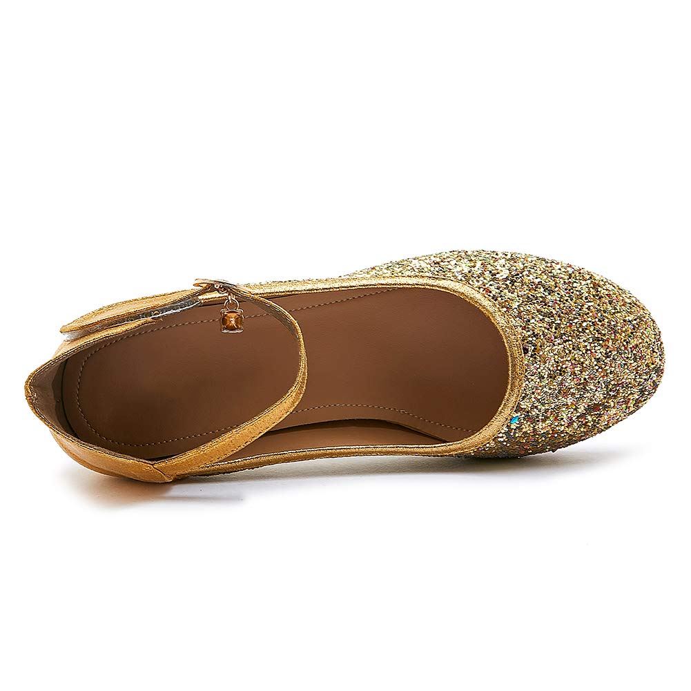 HIPPOSEUS Girls Dress Shoes Sequins Flats Wedding Party Shoes Mary Jane Princess Shoes (Toddler, Little Kid), Gold, 1M US Little Kid