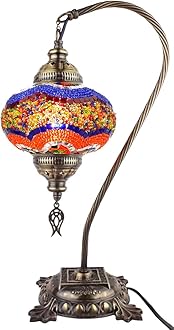 (33 Colors) DEMMEX 2019 Turkish Moroccan Mosaic Table Lamp with US Plug & Socket, Swan Neck Handmade Desk Bedside Table Night Lamp Decorative Tiffany Lamp Light, Antique Color Body (24)