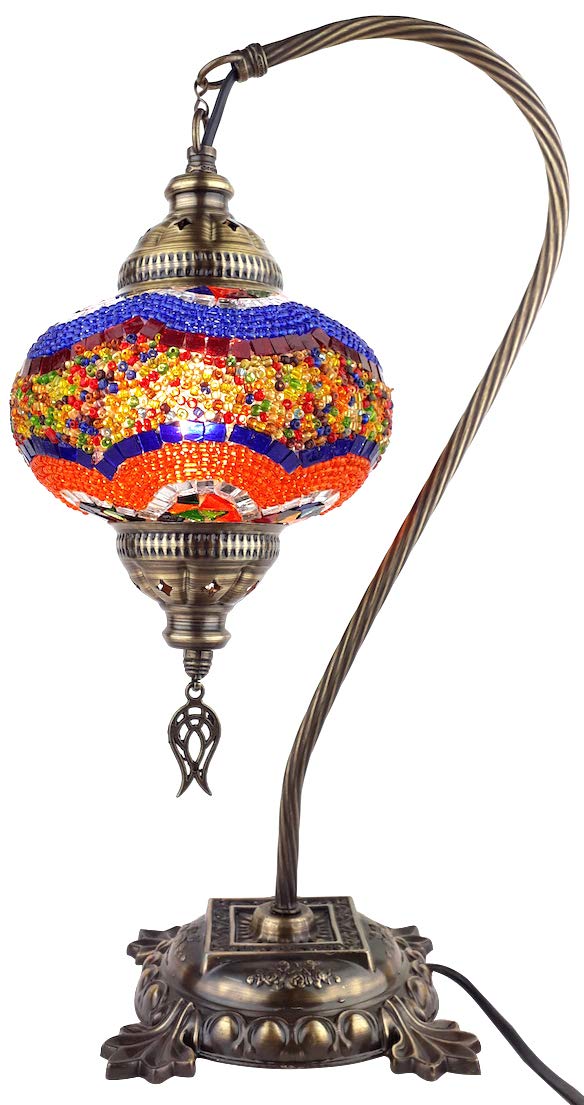 (33 Colors) DEMMEX 2019 Turkish Moroccan Mosaic Table Lamp with US Plug & Socket, Swan Neck Handmade Desk Bedside Table Night Lamp Decorative Tiffany Lamp Light, Antique Color Body (24)