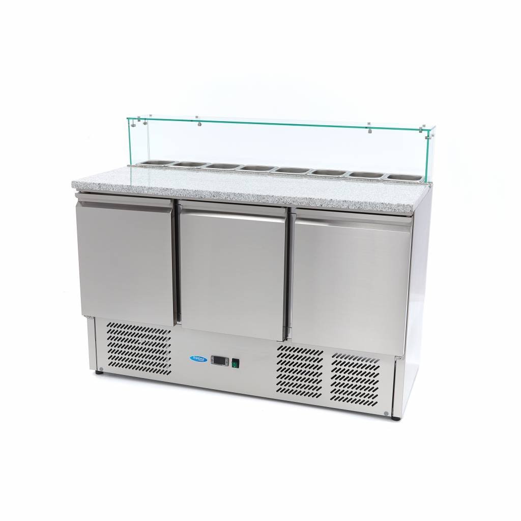 Maxima Réfrigérateur pour la préparation des pizzas - 137 cm - 3 portes - s'adapte à 8 x 1/6 GN - incl couvercle en verre