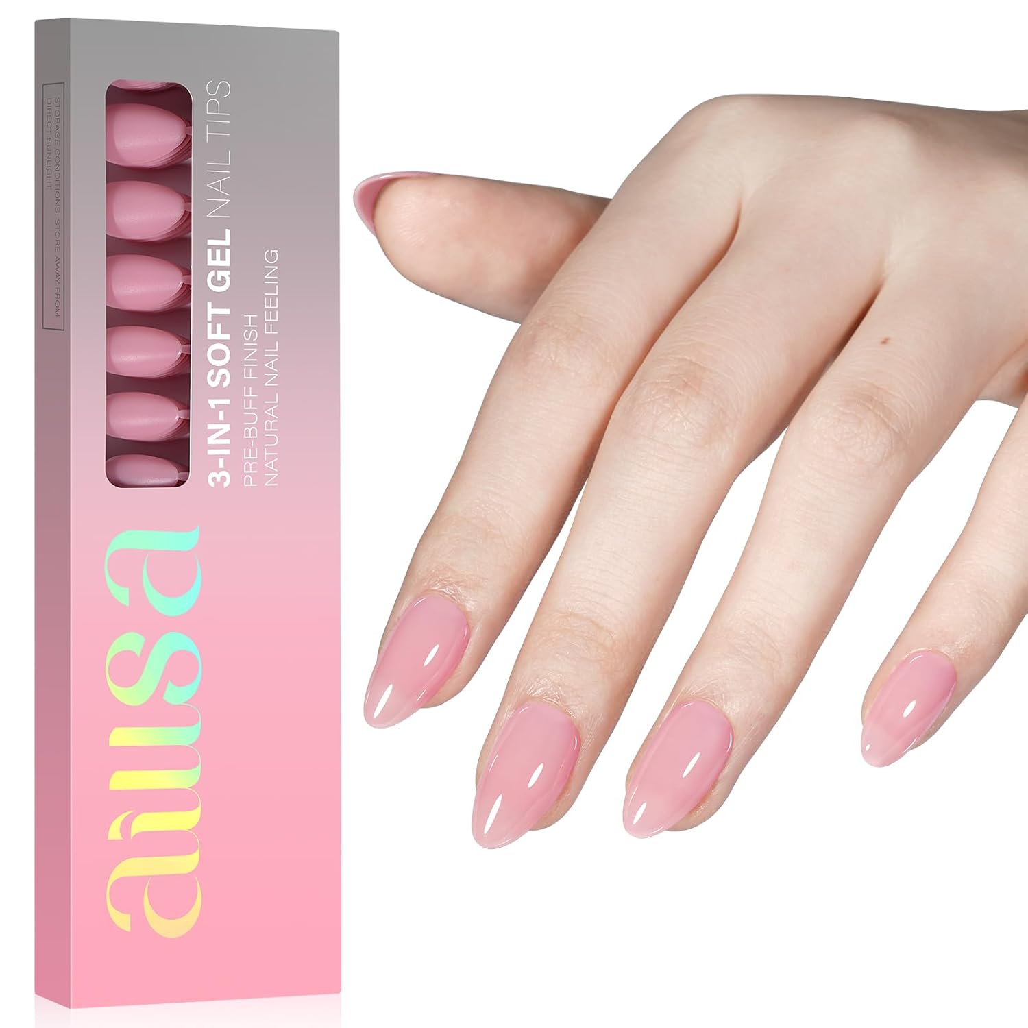 AILLSA Jelly Press On Nails Short Almond, 180 pcs Soft Gel