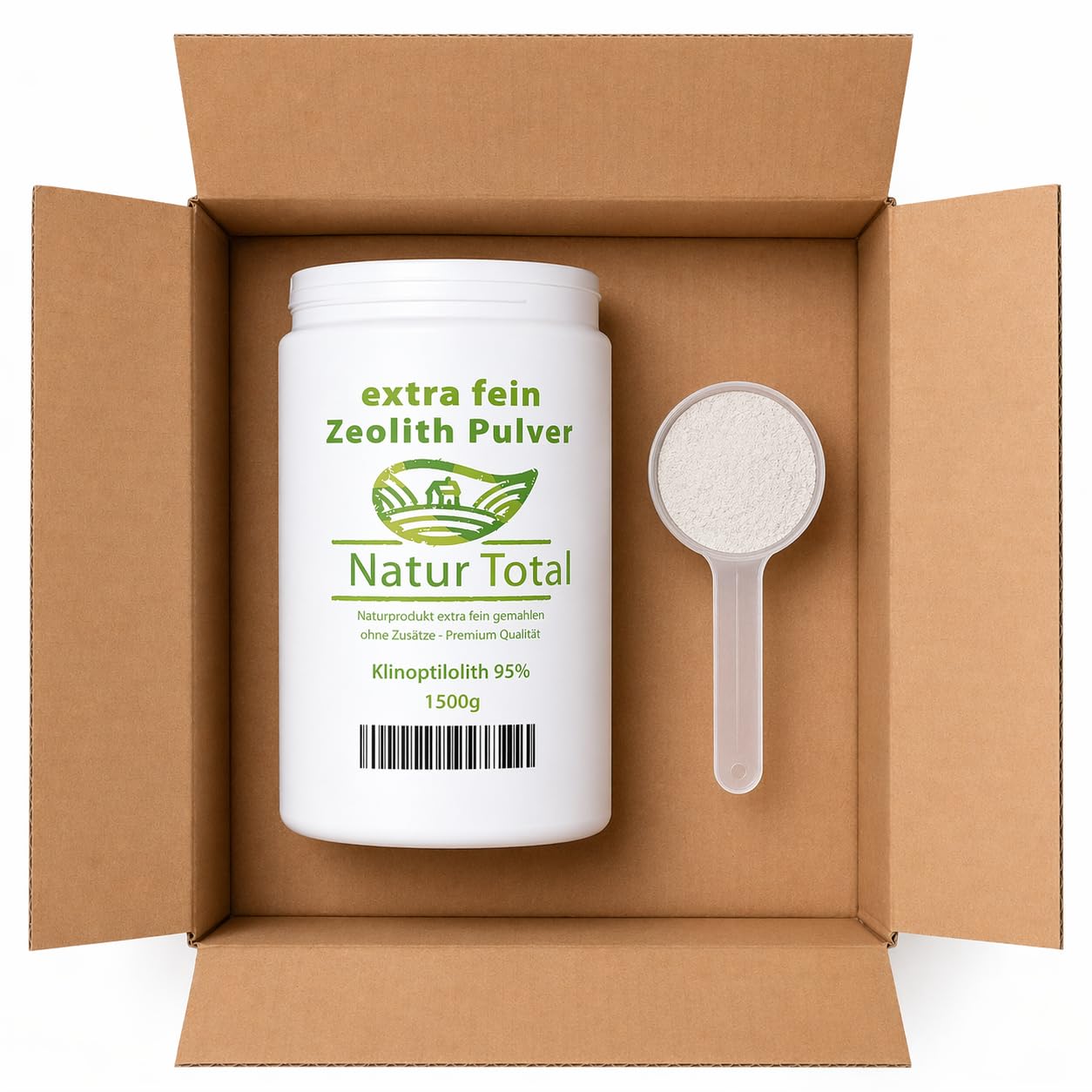 Natur Total Zeolith Pulver 1500g für Pferde, Hunde & Katzen – 93% Klinoptilolith, mikrofein mikronisiert – Futterzusatz schadstoffgeprüft – EU-Zulassung E567/E568