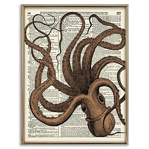 Octopus, Vintage Dictionary Art Print, Antique Vintage Inspired Wall Art Home Decor, Modern Boho...
