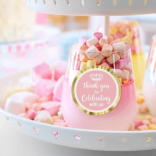 Miniatura 3 de Calcomanías de 2 pulgadas con texto en inglés "Thank You for Celebrating with Us", calcomanías rosas de agradecimiento de princesita para baby