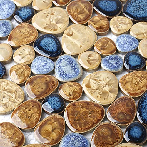 Blujellyfish Glazed Blue Mosaic Ceramic Pebble Porcelain Tile Swimming Pool Bath Shower Wall Flooring Tile Tstgpt001 thumb #1