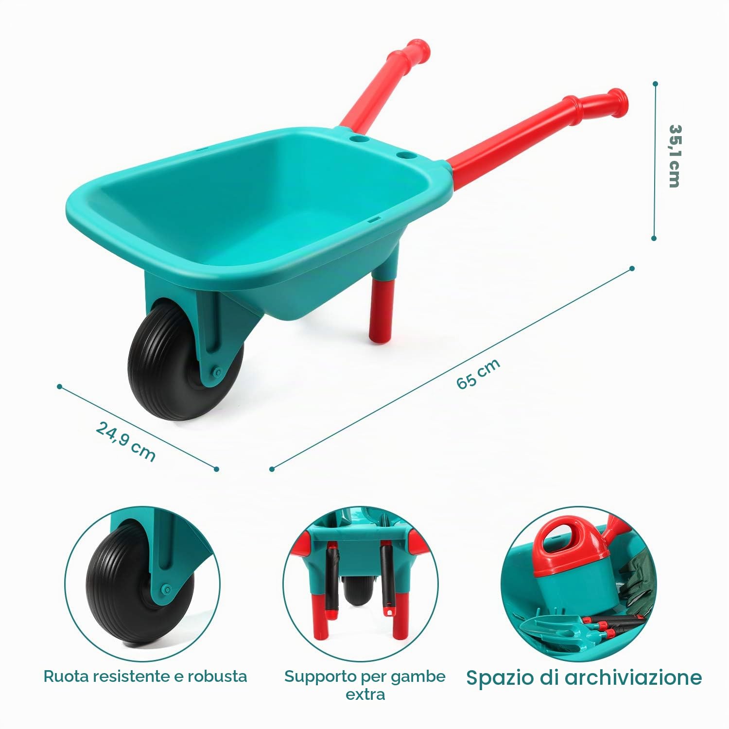 CUTE STONE Carriola Bambini Set attrezzi giardinaggio, giocattoli giardino, guanti, rastrello, pala zappa, regalo