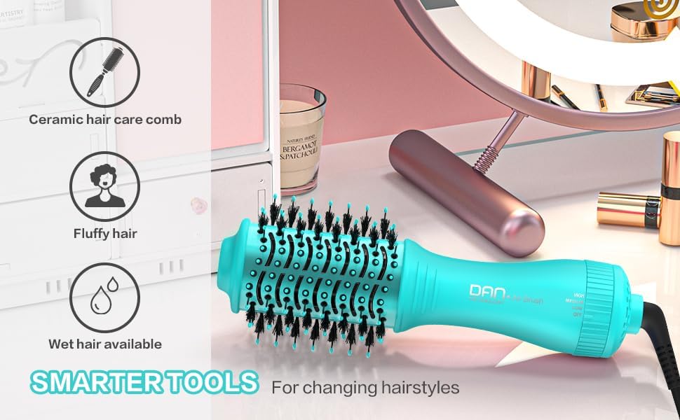 Miniatura 9 de Dan Technology Cepillo secador de pelo, cepillo secador de pelo, cepillo de soplado de aire caliente, 120 V, 3 velocidades, forma ovalada,