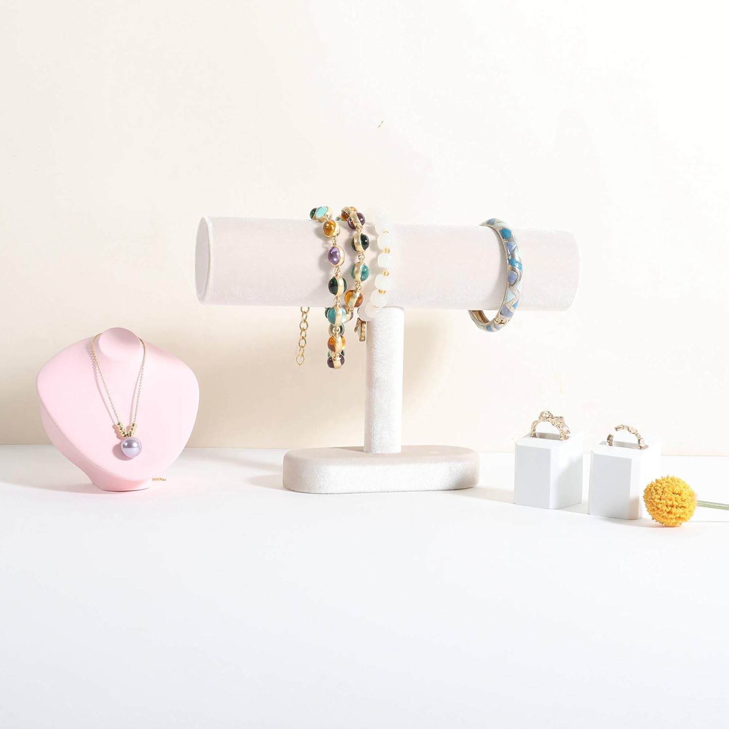 Bracelet T Bar Display for Selling, Wahtch Stand Jewelry Display, Velvet Bangle Holder Organizer【Beige】