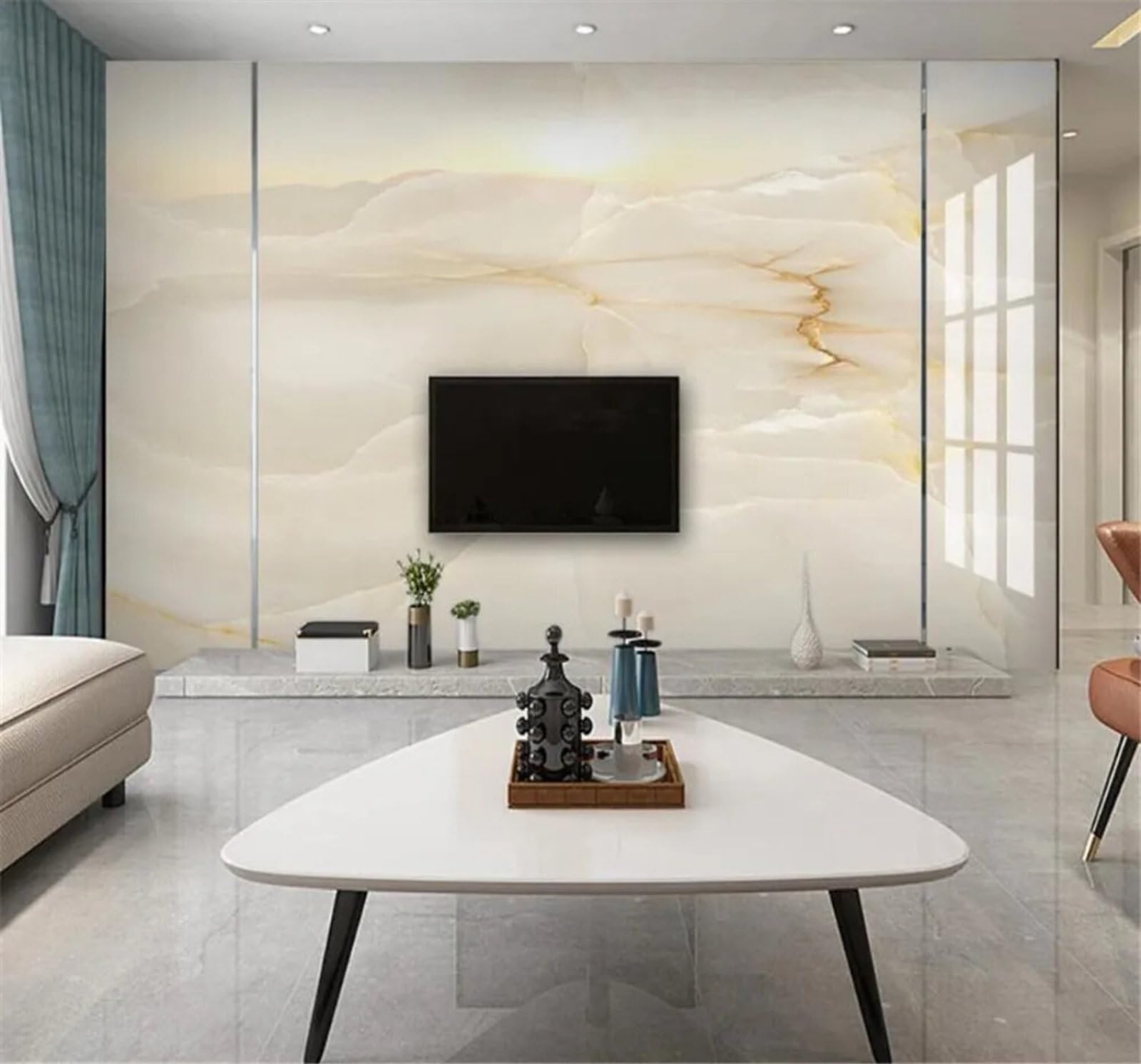Tzxztt Minimalist Abstract Jade Landscape Marble Effect Modern 3D Wallpaper Premium Textured Silk Neutral Tones Material Ideal for Living Room Bedroom-200cm×140cm