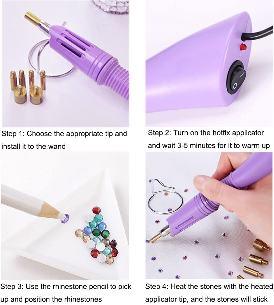 Yunxwd Hotfix Applicatore Di Strass, Riscaldamento Rapido Della Bacchetta Di Fissaggio A Caldo Applicatore Di Strass Strumenti Di Abbellimento 110-240v (Spina Ue Viola)