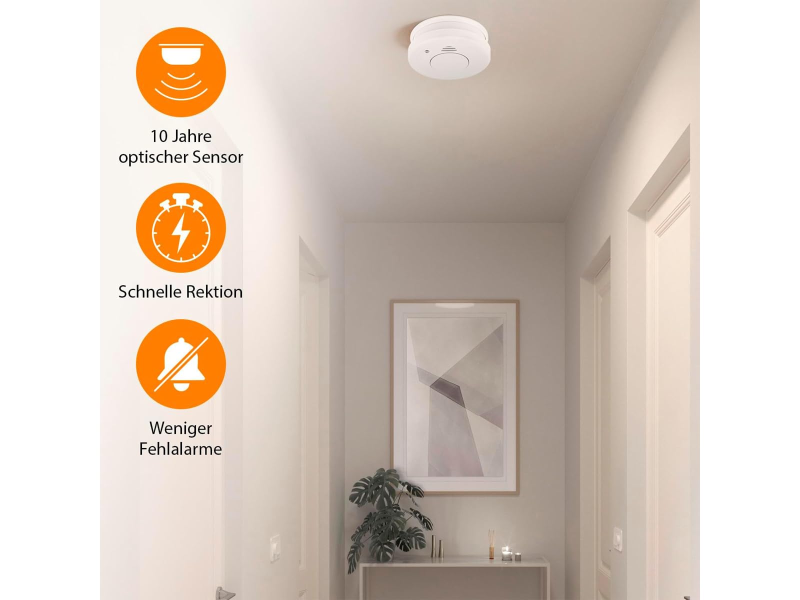 Smartwares Detector de Humo Juego de 4 con fijación magnético, 85dB Sirena para Seguro Fuego Alarma