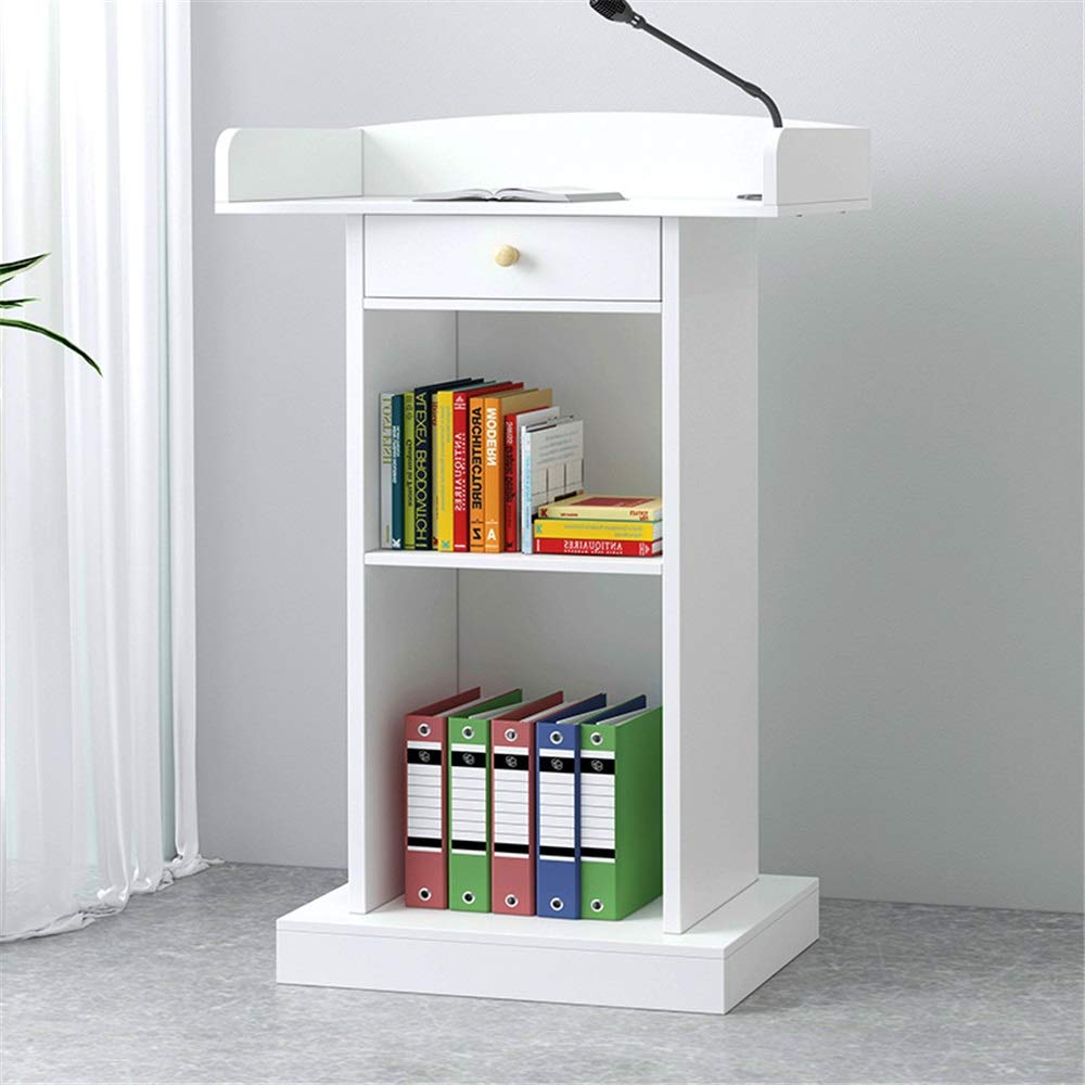 Moderno atril blanco para anfitriones y ceremonias, ideal para recepción, servicio al cliente, empresa, campus, restaurante o eventos de boda (incluye cajón)