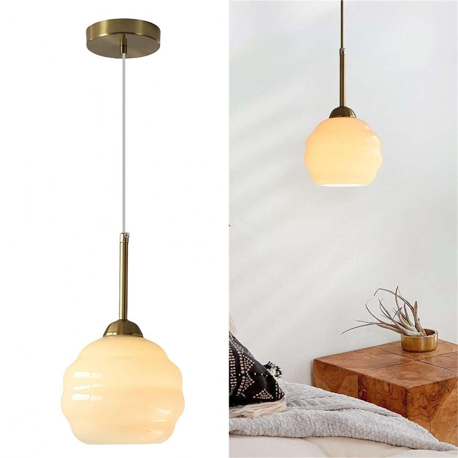 KBUUKYYXouy Mid Century Nordic Gold Round Globe Glass Pendant Lamp Chandelier Hanging Lighting Ceiling Fixture Single for Dining Living Room Cafe Bar Kitchen Island