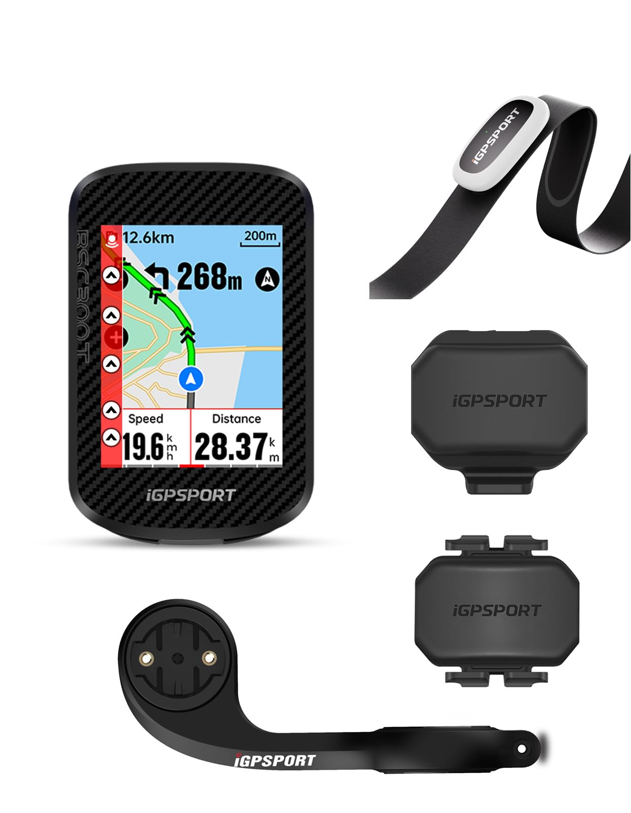 iGPSPORT BSC300T Compteur Velo sans Fil et HR50 Ceinture Cardio et CAD70 Capteur de Cadence+SPD70 Capteur de Vitesse et M80 Support de Vélo