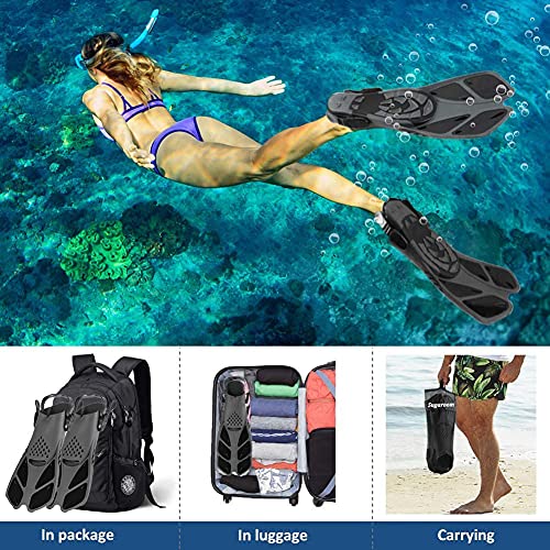 Image of Sugaroom Swim Fins Open Heel, Adjustable Snorkel Fins Diving Fins with Mesh Bag, Snorkeling Gear Flippers Travel Size Short Flippers for Lap Swimming Scuba Dive Adult Men Women Kids