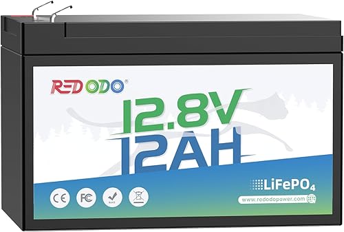 Redodo Batería de litio LiFePO4 de 12 V y 12 Ah, celdas de grado automotriz, 4000 ciclos profundos, 3.2 libras ultraligeras, protección BMS, batería