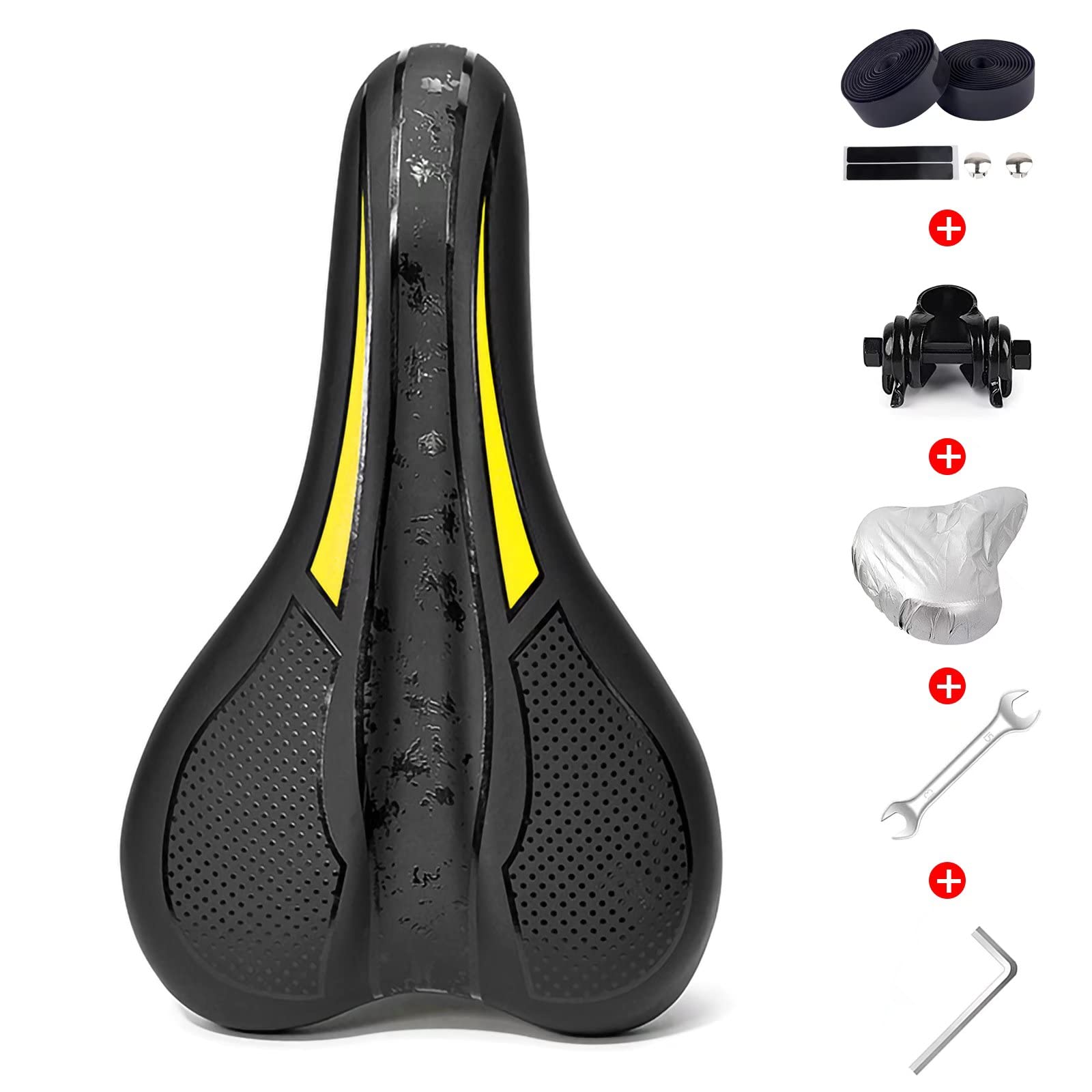 Bike Saddles & Seats Comfort Bicycle Seat for Men and Women Memory Foam Bicycle Saddle Replacement Compatible with Exercise Indoor Mountain Road MTB Bikes Yellow