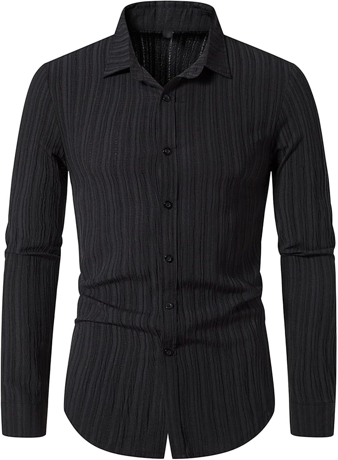 Mens Button Up Wavy Henley Shirts Casual Lightweight Banded Collar Tops Stylish Long Sleeve Beach Shirts