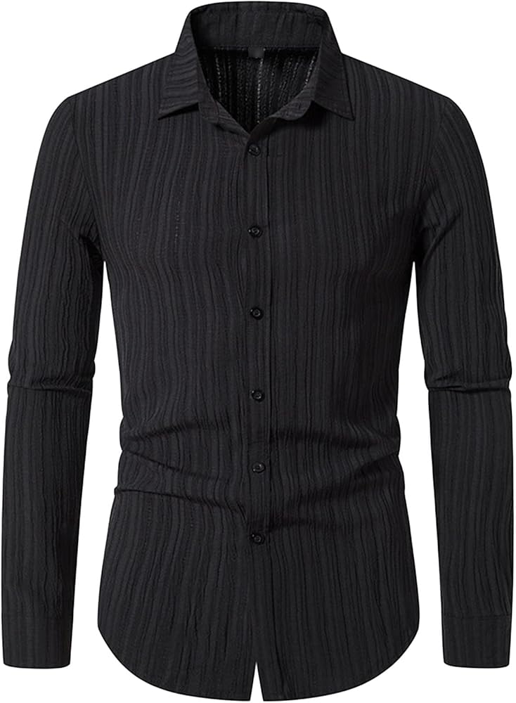 Amazon.com: Mens Striped Long Sleeve Button Down Shirt Casual Turn 