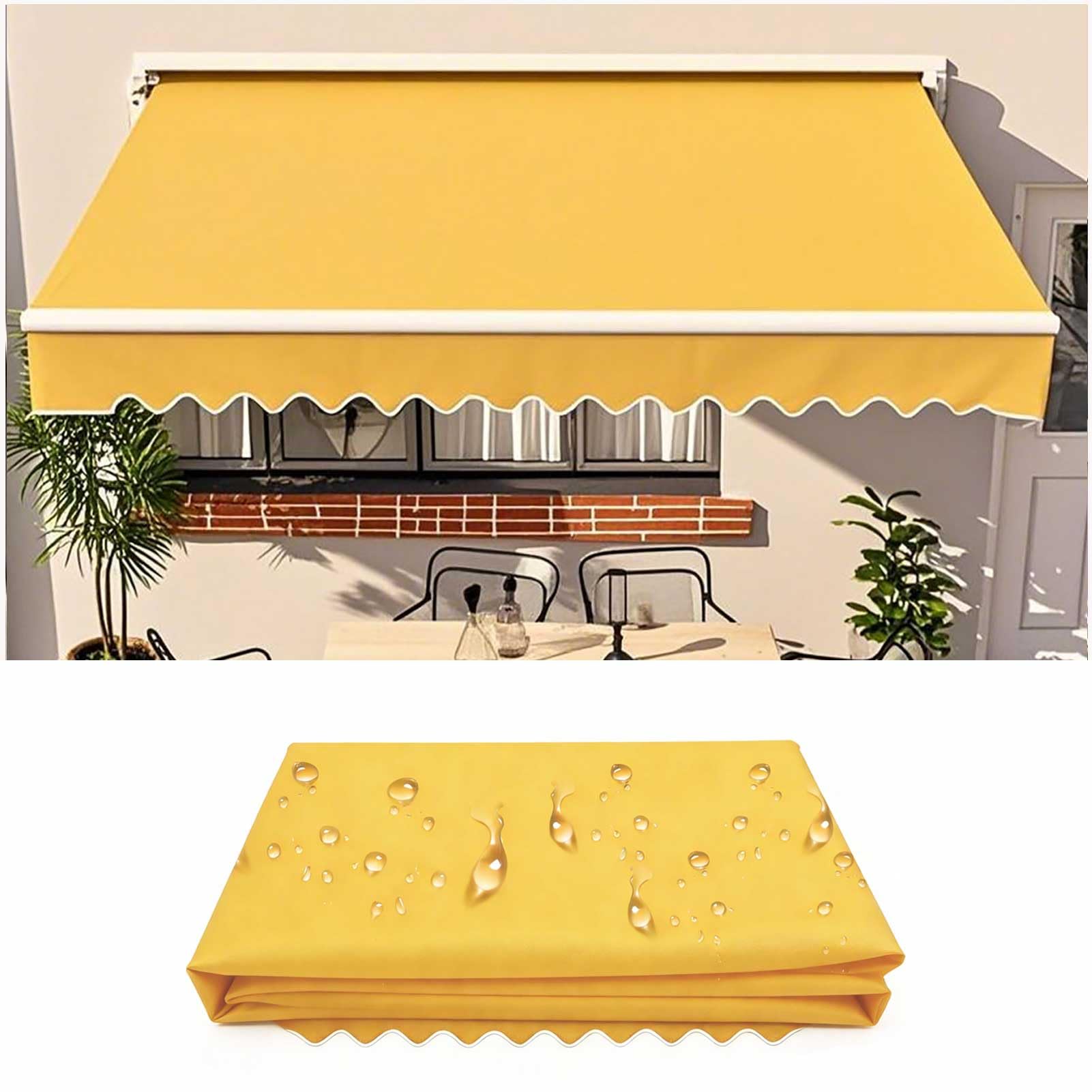 Patio Awning 7x2m Fabric Replacement Sunshade Canopy for Retractable Awnings, Exterior Sunshade Canopy Cloth for Yard, Deck, Balcony, Yellow
