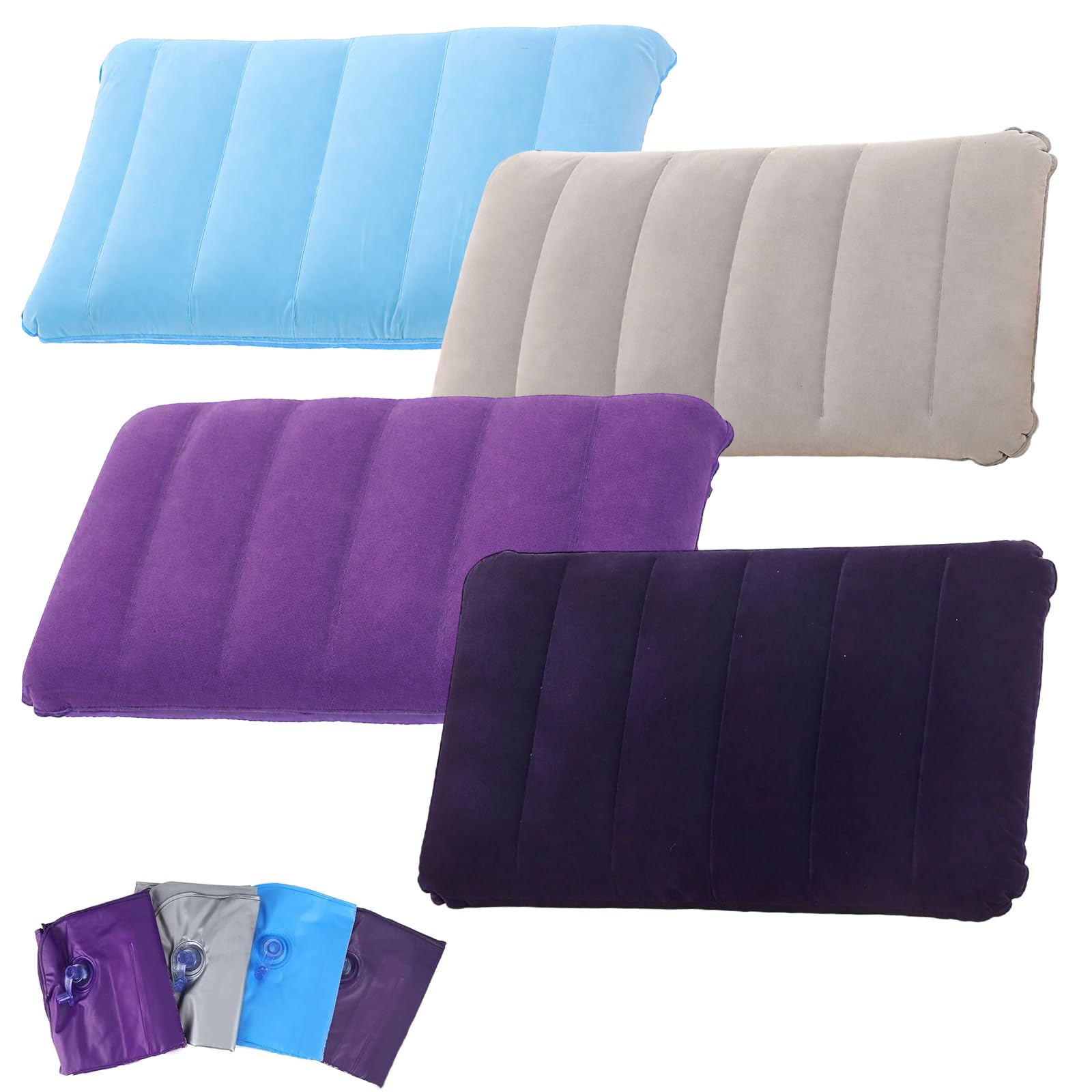 4 Pcs Inflatable Pillow, Flocked Blow Up Pillows for Camping