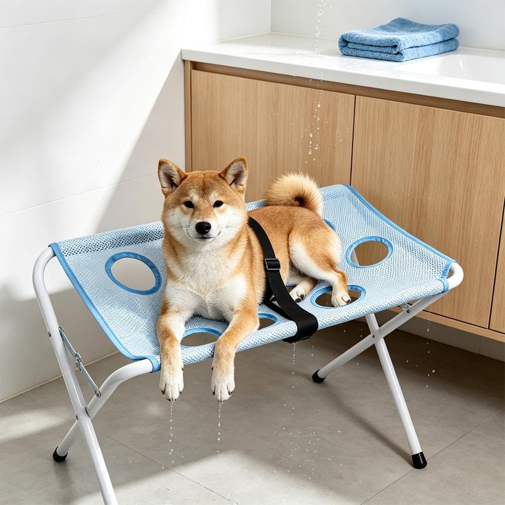 Dog Grooming Hammock Stand, Foldable Dog Bath Holder Sling Shower Chair