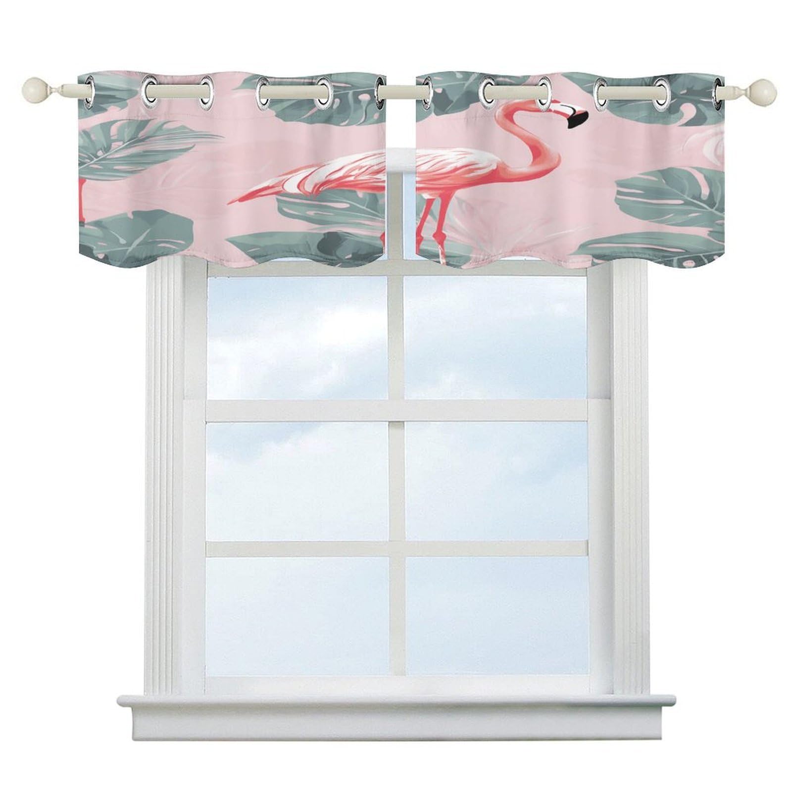 Cortinas opacas de verano con flamencos para ventanas de cocina y dar un toque tropical moderno 1