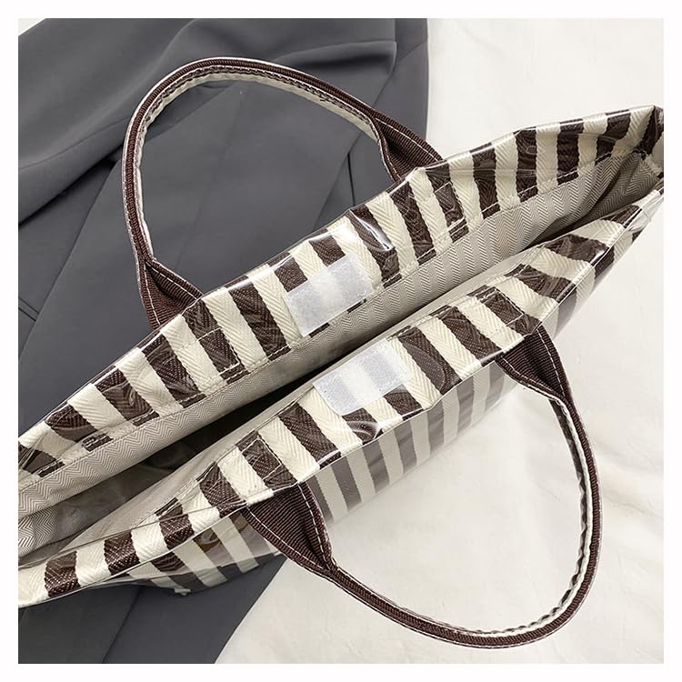 Image of Striped PVC Tote Bag for Women, Waterproof Plastic Hobo Handbag Summer Tote for Beach, Pool & Ideal Gift