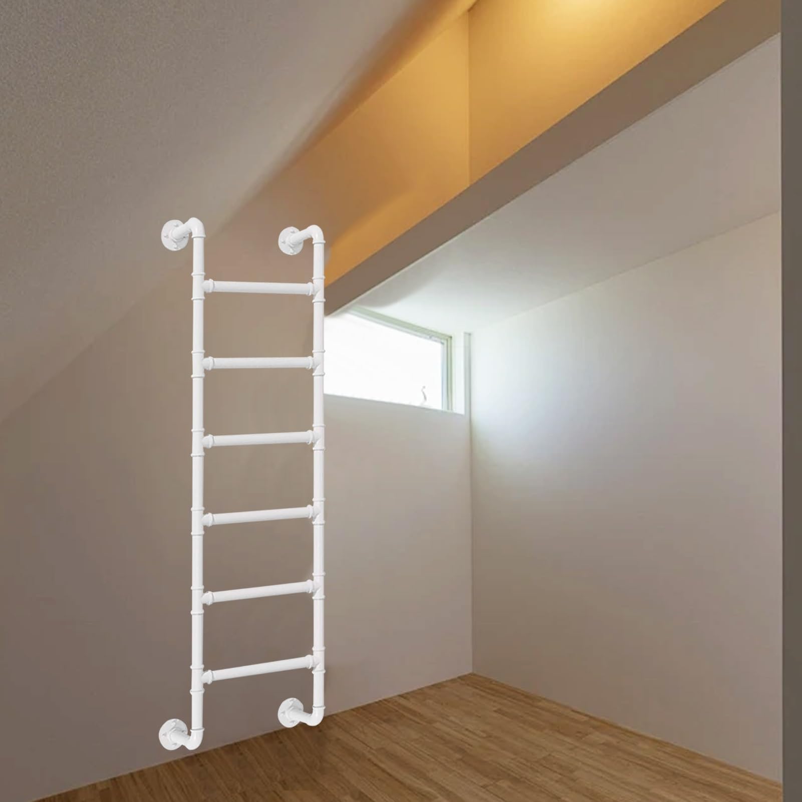 Loft Attic Ladder with Wall Mount, 3.3-9.8FT Window Well Egress Ladder, Multi-Purpose Climb Ladder for Household Bunk Bed RV Ladder, Entrance Fire Escape Egress Ladder(135cm/53in)