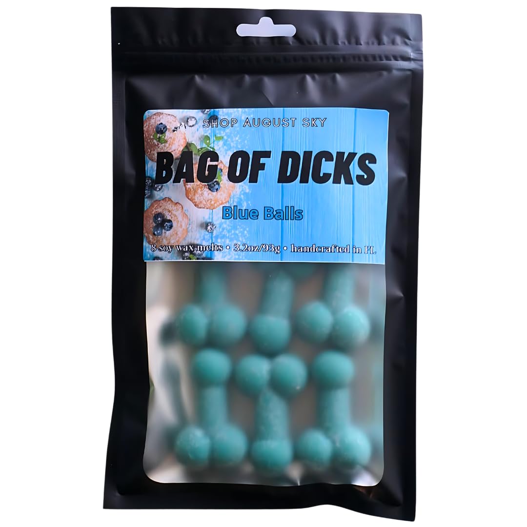 Bag of Dicks Soy Wax Melts - Blue Balls - Blueberry Muffin Scented - Strong Throw - Gag Gifts - Shop August Sky