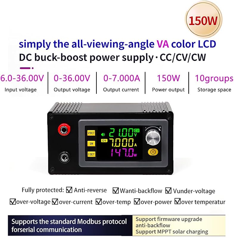 Convertor buck-boost reglabil Heemol DC 6-36 V 150 W, modul încărcător solar cu afișaj LCD, tensiune și curent stabilizat