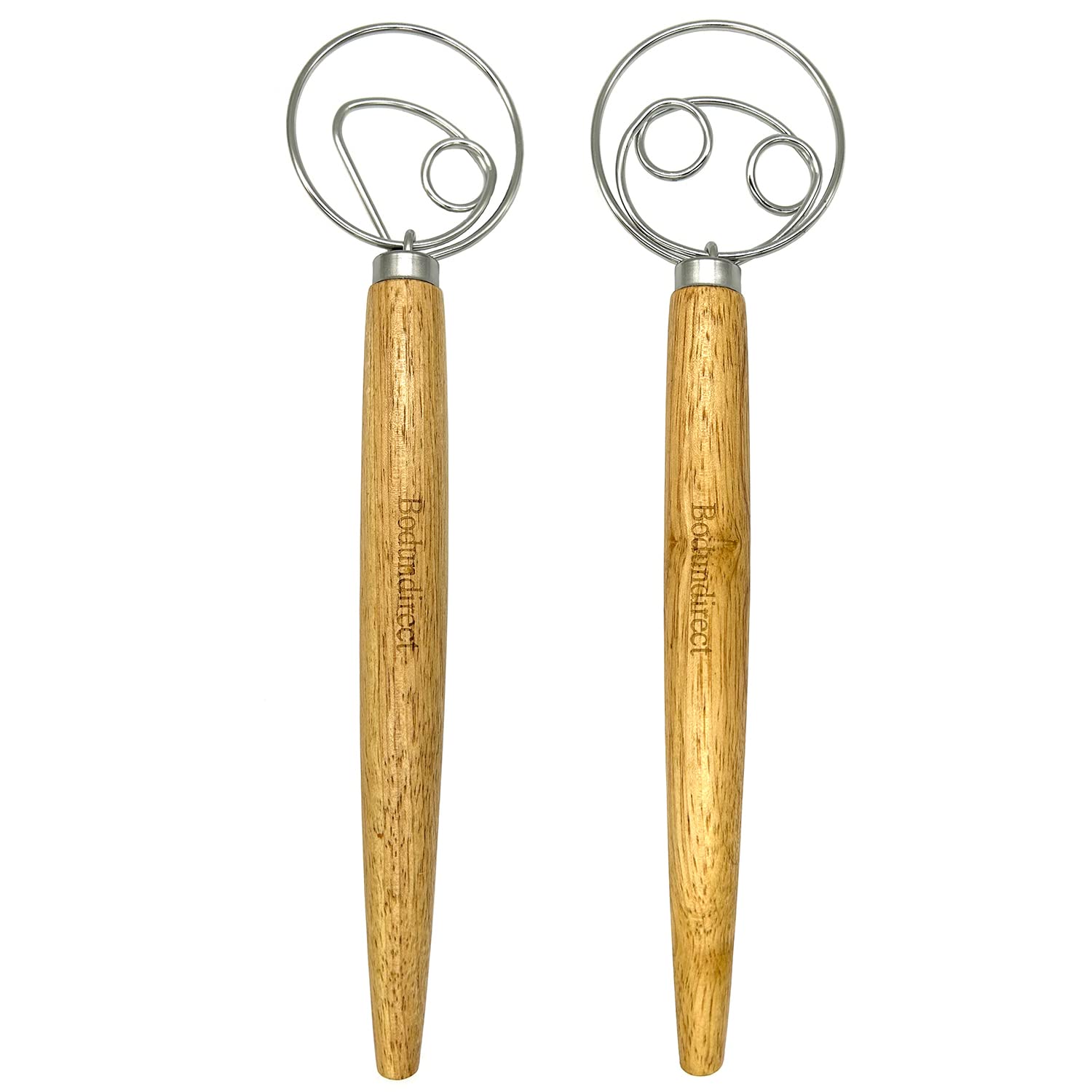 Danish Dough Whisks Bread Mixer Premium Stainless Steel Wooden Handle Whisks for Kitchen Baking,Bread,Pastry or Pizza (1 Eye+2 Eyes)