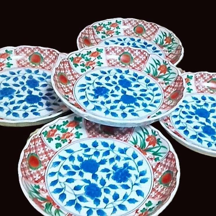 箱入5点 たち吉 赤絵輪花皿